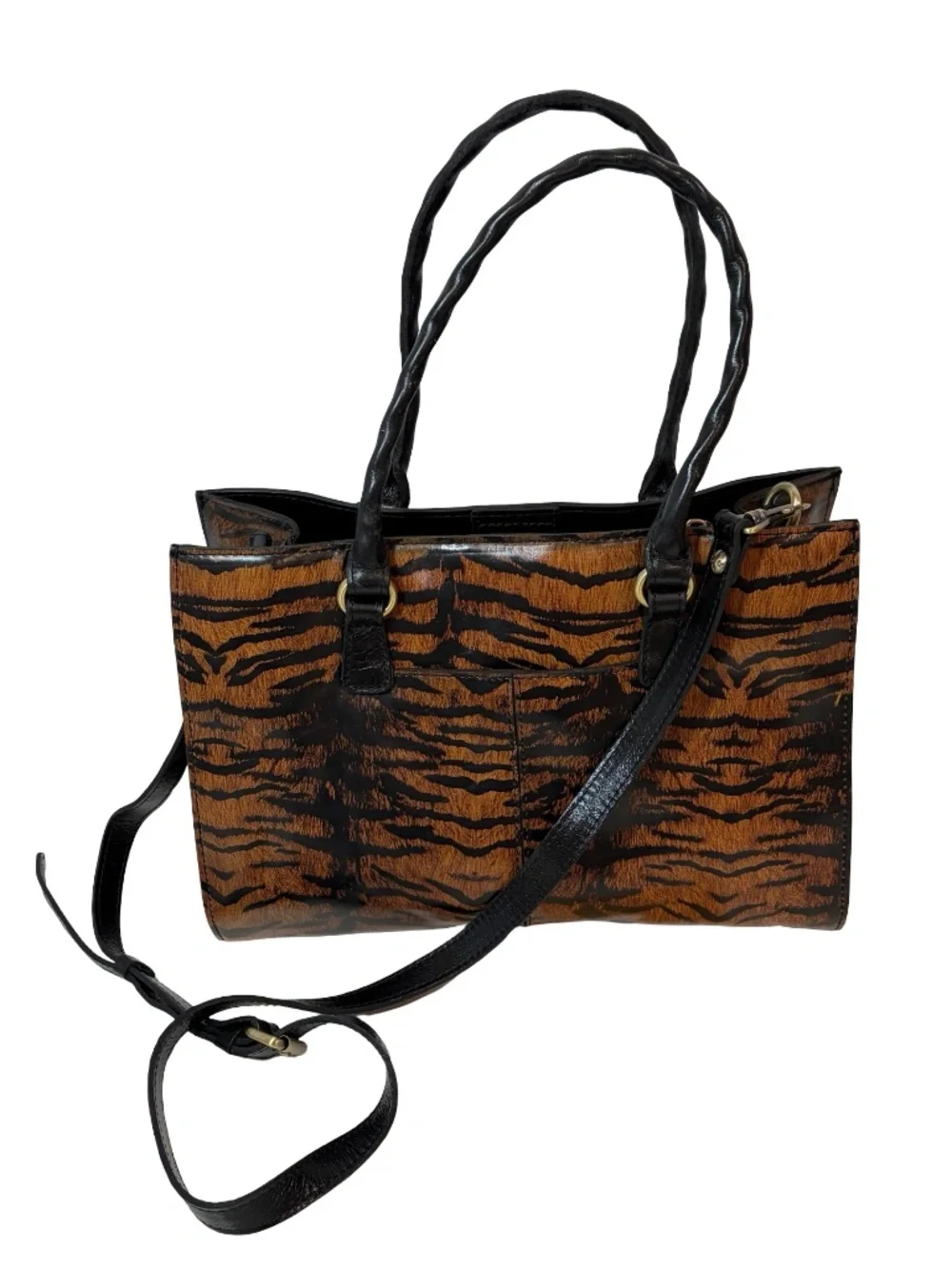 Patricia Nash Leather Primrose Satchel Handbag Tiger Print Purse Bag NEW